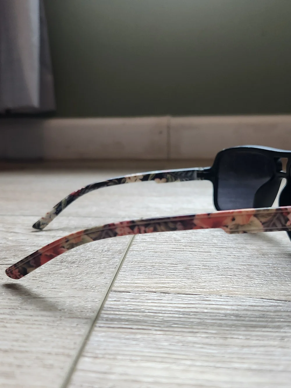 Women's Black Sunglasses with Pink Floral Temples